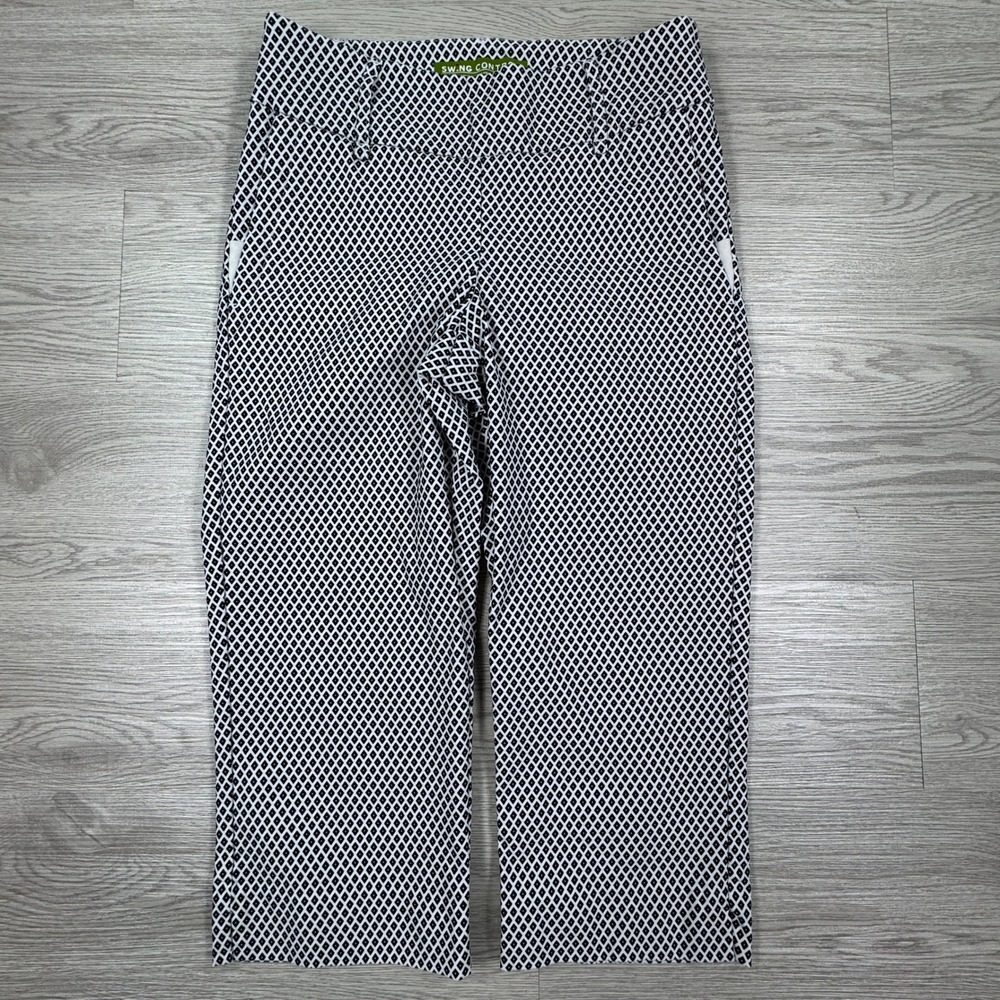 Swing Control Women's Crop Pants 80015SW Black White Diamond Print Size 2